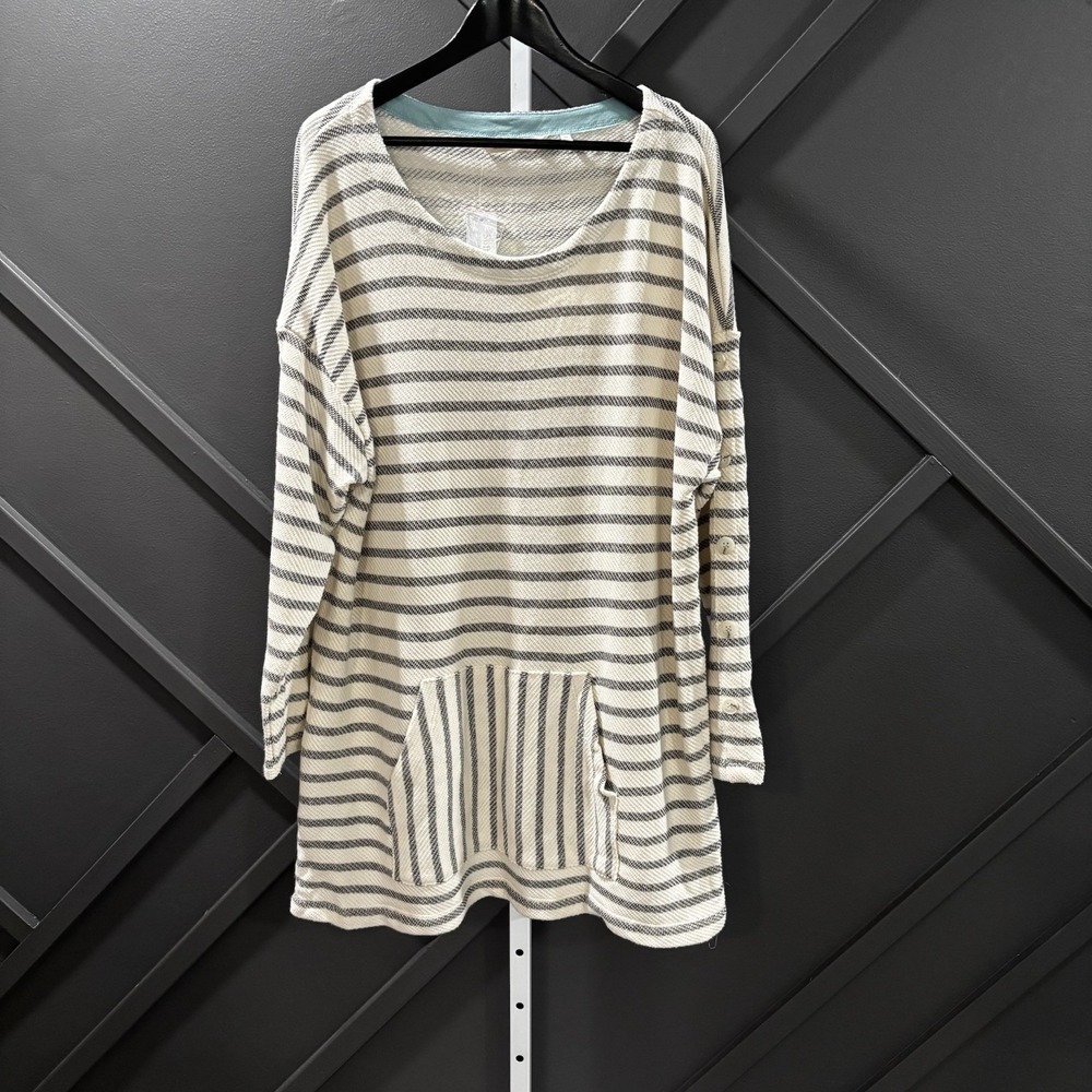 Soft Surroundings Asya Top Womens Size 3X Cream Navy Stripe Pocket Tunic NWT